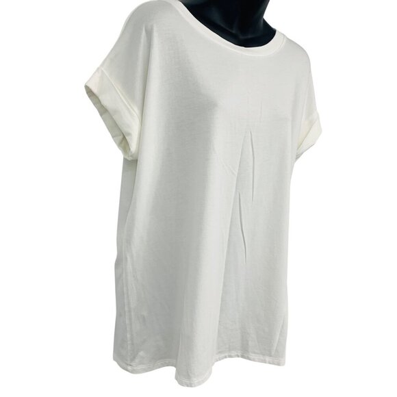AllSaints Women Medium Large IMO Boy White Tee Shirt T Cuff Short Sleeve EUC - Picture 3 of 5